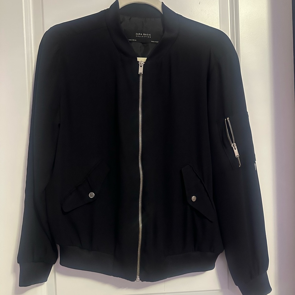 Zara Black Women's Bomber Jacket - Classic Zip Front